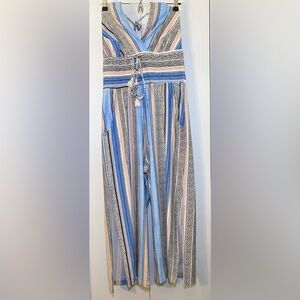 VENUS Blue and Pink Striped Jumpsuit (M Ptp15-19")